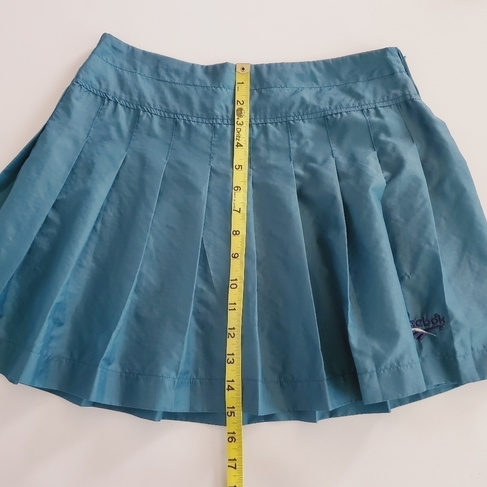 1311 * Reebok Pleated Nylon Mini Skirt Green Size 8 Vintage - Picture 8 of 8